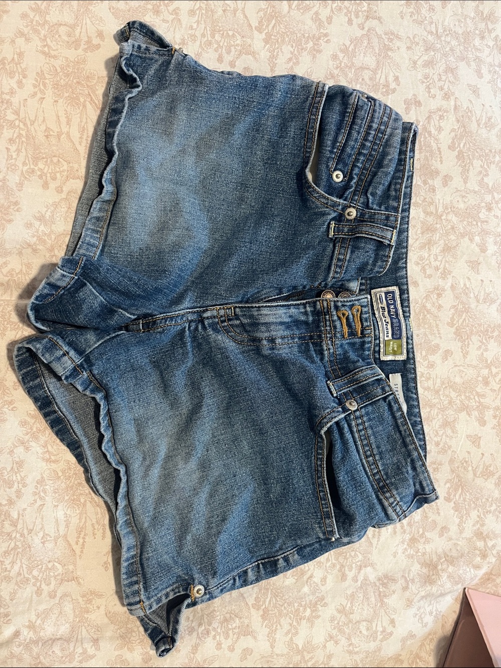 Old Navy Blue Denim low rise Jean Shorts with Frayed Hem